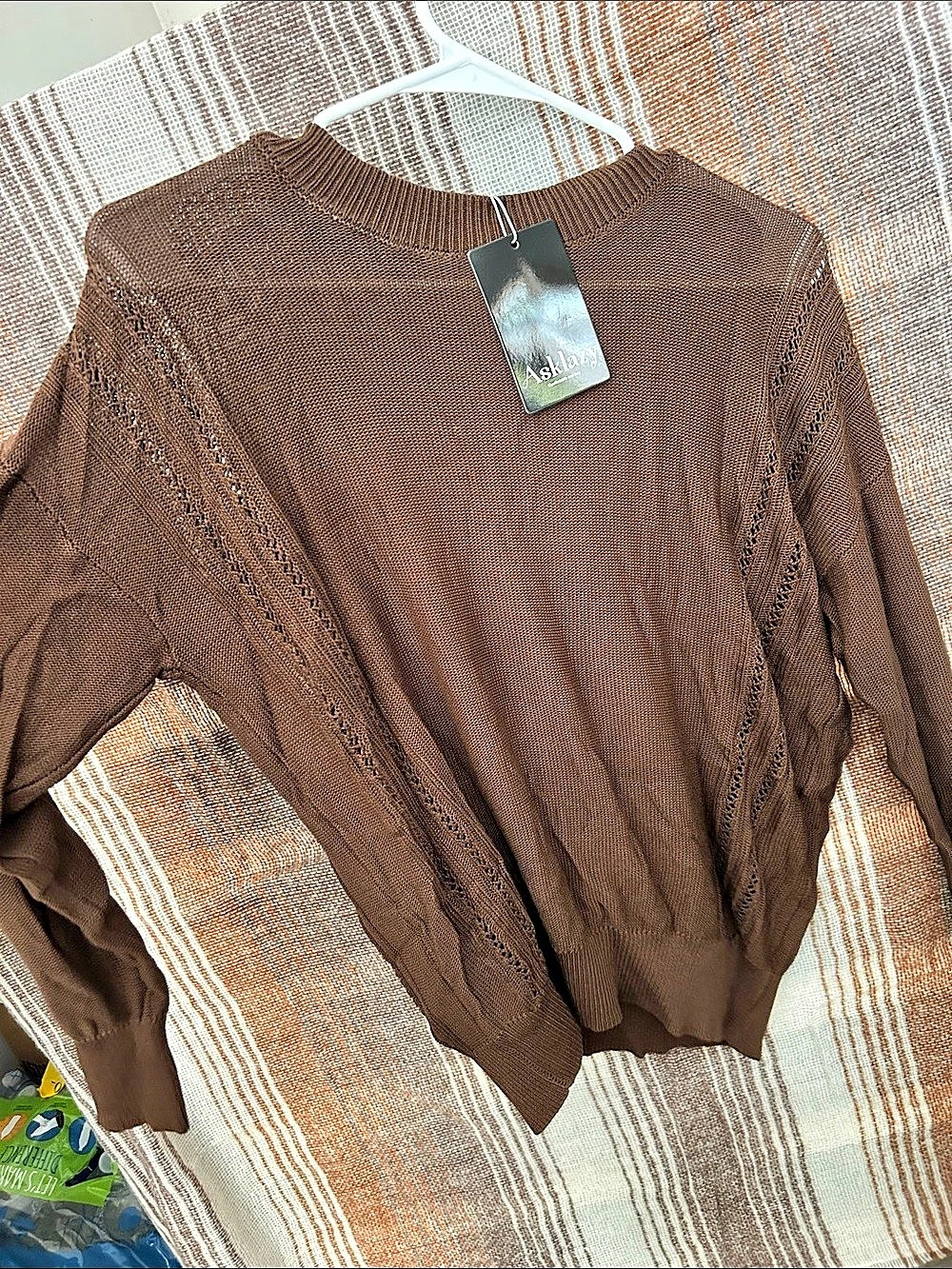 Asklazy Soft Crewneck Long Sleeve Sweater Brown Small